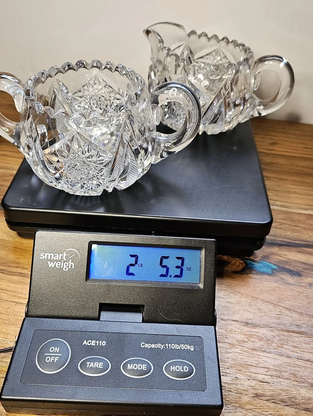 Antique ABP Cut Glass Creamer & Sugar Bowl Set Hobstar Sawtooth